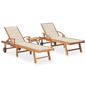 HELLOSHOP26 Lot de 2 transats chaise longue bain de soleil lit de jardin terrasse meuble d'extérieur avec table et coussin bois de teck solide 02_0012080 - Publicité