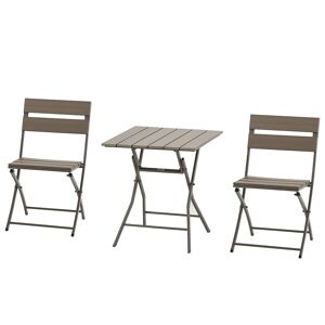 OUTSUNNY Ensemble bistro de jardin 3 pièces pliables design contemporain table carrée et 2 chaises à lattes métal époxy PE aspect bois - Publicité