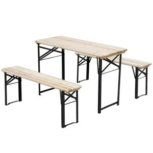 OUTSUNNY Table de camping pique-nique pliable portable + 2 bancs pliables métal époxy noir bois massif sapin - Publicité