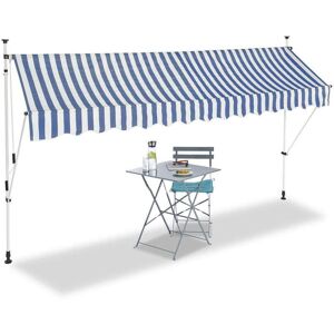 Bc-elec - HHYVA3512-Bluewhite Auvent rétractable manuel store banne marquise pour patio & terrasse 350x120cm blanc et bleu - Publicité