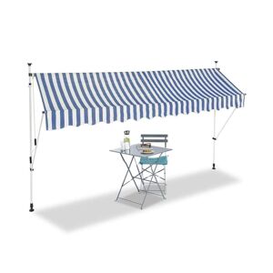 - HHYVA3512-Bluewhite Auvent rétractable manuel store banne marquise pour patio & terrasse 350x120cm blanc et bleu