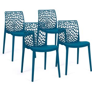 Idomya - 4 Chaises de jardin empilables Dahlia bleu canard - 45.5x52.5x81.5 cm Bleu Canard - Publicité