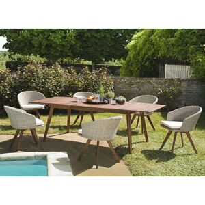 Macabane - Ensemble 1 table extensible & 6 fauteuils Bali beige/bois - 180/240x100x75 cm BeigeBois - Publicité