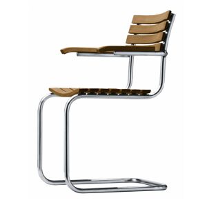Thonet - S 40 f f fauteuil d'exterieur avec accoudoirs, structure ronde en tube d'acier inoxydable / assise et dossier iroko huile