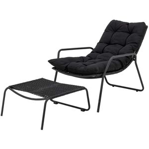 Bloomingville - Chaise longue Boel avec repose-pieds, noir