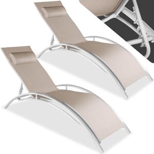 Tectake - Lot de 2 transats de jardin en acier doté d'un tissu Textilene Dossier réglable en 5 positions, avec coussin pour la tête - beige - Publicité