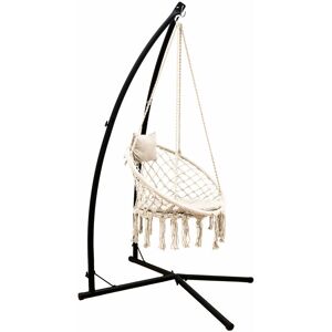 Amanka 215 cm Cadre de Chaise Suspendue avec Fauteuil Macramé - Métal jusqu'à 120 kg - beige - Publicité