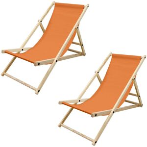 ECD GERMANY Lot de 2 Chaise Longue en Bois de Pin - Orange - Pliable - 120 kg - Réglable à 3 Positions - Bain de Soleil - Intérieur et Extérieur - Fauteuil Relax - Publicité