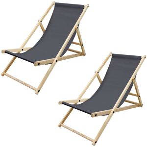 ECD GERMANY Lot de 2 Chaise Longue Bois de Pin Anthracité Pliable 120 kg Réglable à 3 Positions de Couchage Bain de Soleil Intérieur et Extérieur Fauteuil Relax - Publicité