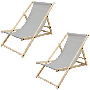 ECD GERMANY Lot de 2 Chaise Longue en Bois de Pin - Gris Clair - Pliable - 120 kg - Réglable à 3 Positions - Bain de Soleil - Intérieur et Extérieur - Fauteuil - Publicité