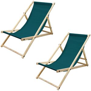 Ecd Germany - Lot de 2 Chaise Longue en Bois de Pin - Vert Foncé - Pliable - 120 kg - Réglable à 3 Positions - Bain de Soleil - Intérieur et Extérieur - Fauteuil Relax de Plage Jardin Balcon Terrasse - Publicité