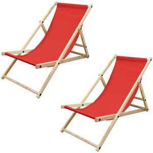 Lot de 2 Chaise Longue en Bois de Pin Rouge Pliable 120 kg Réglable à 3 Positions de Couchage Bain de Soleil Intérieur et Extérieur Fauteuil Relax de Plage Jardin Balcon Terrasse Patio - Ecd Germany - Publicité