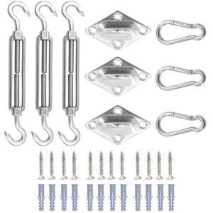 ENSOLEILLE 33 pièces accessoires de voile d'ombrage en acier inoxydable, kit d'auvent extérieur pour terrasse de jardin, vis à crochet à ressort,6mm - Publicité