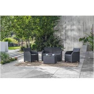 By keter - Salon de jardin SanRemo Storage 4 places - table basse coffre range-coussins - imitation rotin tresse - grap - Gris - Allibert - Publicité