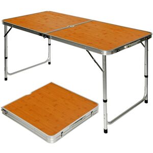 Table de camping pique-nique pliable réglable en hauteur 120x60x70cm en aluminium pliant format mallette Bambou - braun - Amanka - Publicité