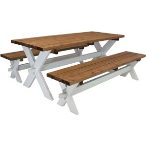 Celine Table de Pique Nique en Bois et 2 Bancs en Bois 177x75 cm Couleur Marron/Blanc, Bois d'Epicéa Table Picnic pour 6 Personnes - AXI - Publicité