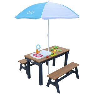 AXI - Dennis Table Sable et Eau en Bois Marron & Anthracite Table d'eau avec couvercle, boîtes de rangement, parasol & jeu évier de cuisine Table de - Publicité