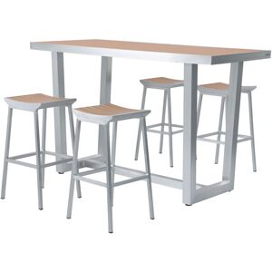 AXI - James Mange debout table haute avec 4 tabourets Aluminium, aspet Bois Table Haute et Bar avec Tabouret de bar - 5-pièces bar pour l'extérieur / - Publicité