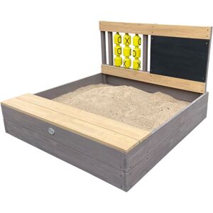 Kitty Bac à sable en bois avec banc, espace de rangement, jeux du morpion Bac à sable en anthracite et marron avec tapis de sol 100 x 100 cm - Gris, Brun, Jaune - AXI - Publicité