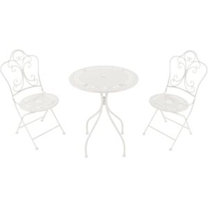 Marilou Table et Chaise Bistrot, 2 Chaises 1 Table, Ensemble Bistro Extérieur Blanc, Style Romantique - Salon de Jardin Bistrot, Table Bistrot Mosaique pour Jardin/Balcon/Terrasse