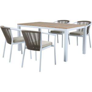 Suvi Table et Chaises de Jardin, 4 Chaises blanches Polywood Aspect Teck, Marron/Blanc Salon de Jardin/Table de Jardin en Polywood, Chaises Aluminium/polywood Table Chaises Exterieur - AXI