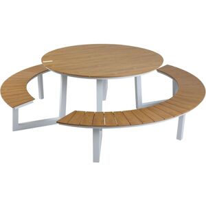 AXI - Taco Table de Pique-nique ronde en teck & Blanche pour 6 personnes Table de Pique-nique / Picnic Table / Banc de Pique-nique rond pour adultes - Publicité