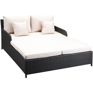 Lit canapé double pour jardin en résine tressée pe avec matelas, accoudoirs et 4 coussins dim. 158L x 134l x 70H cm - marron et crème - Marron - Outsunny - Publicité