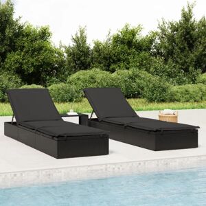 Design In - Bain de soleil avec table - Chaise de jardin Transat de jardin - noir résine tressée BV427488 - Publicité