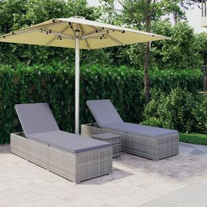 Design In - Bain de soleil table à thé 3 pcs Chaise de jardin - Transat de jardin Résine tressée Gris BV331660 - Publicité