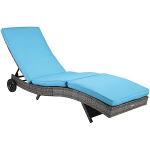 Outsunny - Bain de soleil transat grand confort - dossier inclinable 5 positions roulettes - matelas déhoussable inclus - résine tressée bleu - Bleu - Publicité