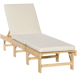 Outsunny Bain de soleil transat pour jardin avec matelas rembourré - dossier réglable 4 positions - pliable - dim. 195L x 59l x 30H cm - sapin polyester beige - Publicité