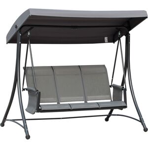 Outsunny Balancelle de jardin 3 places toit inclinaison réglable assise dossier ergonomique 2 pochettes rangement métal époxy alu. textilène gris - Gris - Publicité