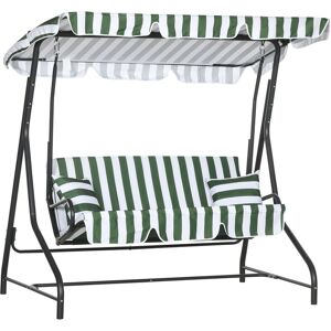 Outsunny Balancelle de jardin 2 places - 2 coussins, matelas - auvent réglable - acier polyester vert blanc rayé - Publicité