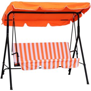 Outsunny Balancelle de jardin 3 places toit inclinaison réglable coussins assise et dossier 1,72L x 1,1l x 1,52H m acier noir polyester orange - Orange - Publicité