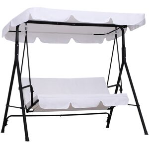 Outsunny Balancelle de jardin 3 places toit inclinaison réglable coussins assise et dossier 1,72L x 1,1l x 1,52H m acier noir polyester blanc - Blanc - Publicité