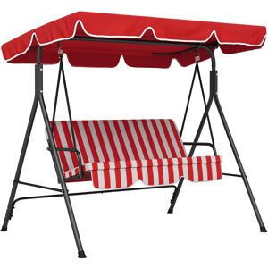 Outsunny Balancelle de jardin 3 places toit inclinaison réglable coussins assise et dossier 1,72L x 1,1l x 1,52H m acier noir polyester rouge et blanc - Multicolore - Publicité