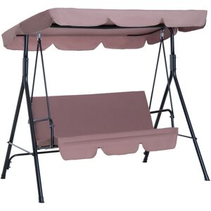 Outsunny Balancelle de jardin 3 places toit inclinaison réglable coussins assise et dossier 1,72L x 1,1l x 1,52H m acier noir polyester marron clair - Marron - Publicité