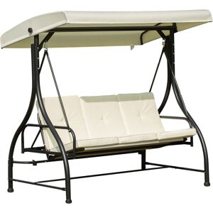 Outsunny Balancelle de jardin 3 places convertible inclinaison toit réglable matelas grand confort rembourrage 8 cm fourni 1,96L x 1,17l x 1,78H m métal époxy noir crème - Publicité