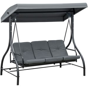 Outsunny Balancelle de jardin 3 places convertible matelas fourni gris métal noir - Gris - Publicité