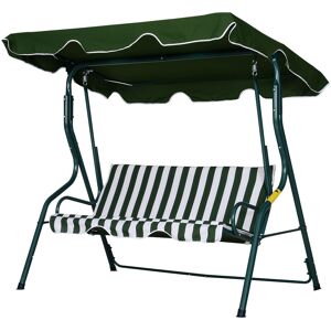 Outsunny Balancelle de jardin 3 places toit imperméabilisé inclinaison réglable coussins assise dossier 1,7L x 1,1l x 1,53H m métal époxy polyester vert blanc rayé - Publicité