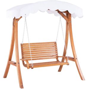 Balancelle de Jardin en Bois Foncé avec Par-soleil en Tissu Blanc Assise Confortable et Élégante pour Terrasse au Style Rustique Beliani - Publicité