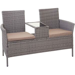 HHG - Banc avec table en polyrotin 243, banquette de jardin, meuble de jardin 132cm gris, coussin crème - grey - Publicité