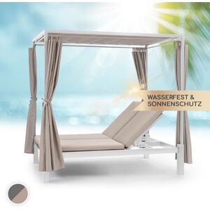 Blum - feldt Sunbed Transat Jardin Double, Bain de Soleil, Chaise Longue Exterieur avec Dossier Inclinable Réglable, Rideaux Pares Soleil et Auvent, Fauteuil Doubles avec Toit Ouvrant et Toile Hydrofuge - Blanc / Sable - Publicité