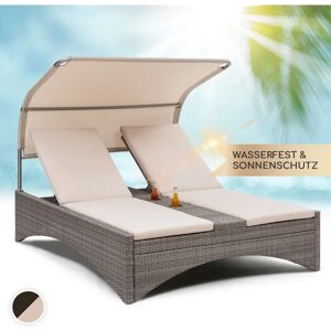 Blum - feldt Sunbed Transat Jardin Double, Bain de Soleil, Chaise Longue Exterieur en Rotin avec Dossier Inclinable Réglable, Pares Soleil et Auvent, Fauteuil Doubles avec Toit Ouvrant et Toile Hydrofuge - Gris cendre / sable - Publicité