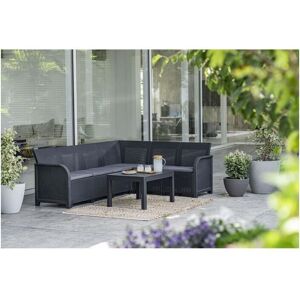 ALLIBERT by KETER - Canap, dangle SanRemo 6 places imitation rotin tresse avec table basse - gris graphite - Publicité