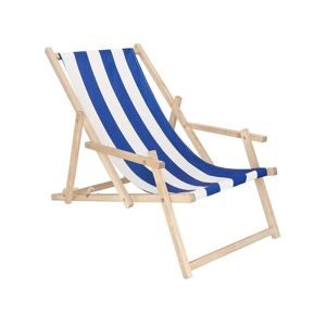 SPRINGOS Chaise longue en bois avec accoudoirs de jardin, de plage, bleu et blanc. - multicolore - Publicité