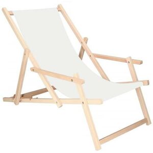 SPRINGOS Chaise longue en bois avec accoudoirs pour jardin, plage, blanche - bianco - Publicité