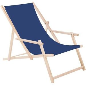 SPRINGOS Chaise longue en bois avec accoudoirs pour jardin, plage en couleur bleu marine - blu navy - Publicité