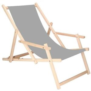 SPRINGOS Chaise longue en bois avec accoudoirs pour le jardin, gris cendré. - grigio - Publicité