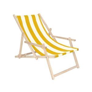SPRINGOS Chaise longue en bois avec accoudoirs, rayée jaune et blanche, pour le jardin ou la plage. - multicolore - Publicité